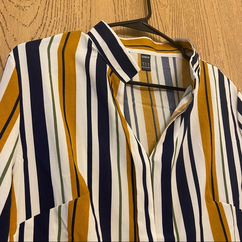 SHEIN Notched Neck Strip Blouse, Sz XL